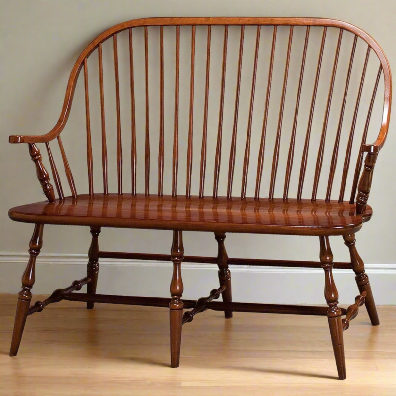 Windsor Bench Spindle Back Curved Arms Warm Brown Traditional Seating