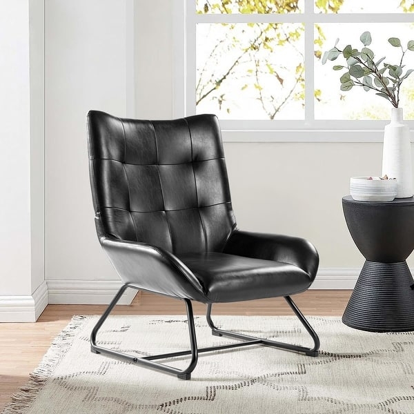 Wingback Accent Chair Black Leatherette Tapered Metal Legs Sleek
