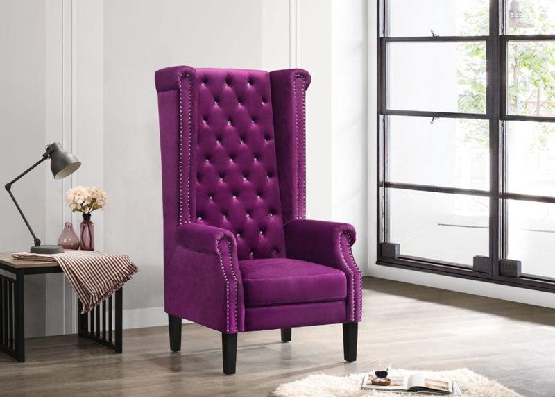 Wingback Accent Chair Button Tufted Front Casters Piping Detail Elegant