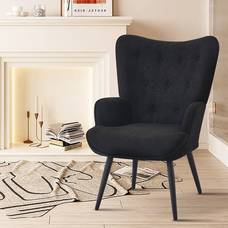 Wingback Accent Chair Faux Fur Upholstery Gold Toned Legs Glam