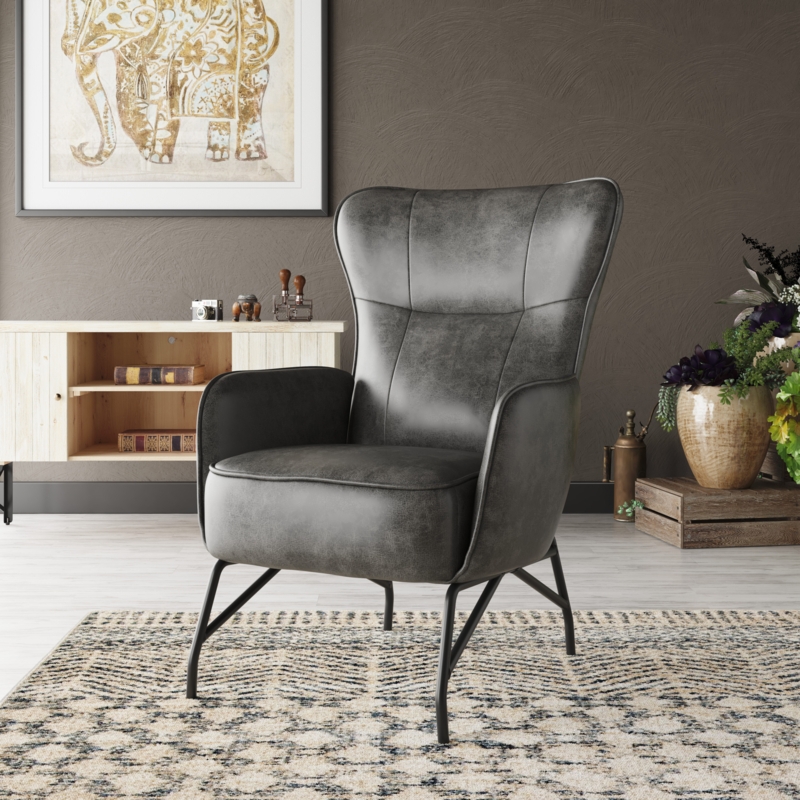 Wingback Accent Chair Leather Like Tapered Legs