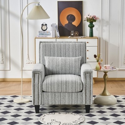 Wingback Chair Blue and White Striped Nailhead Trim Cozy Seating