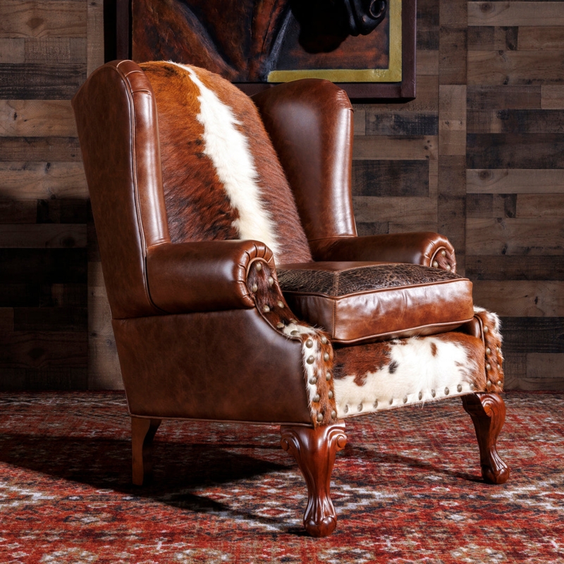 Wingback Chair Cowhide Upholstery Crocodile Embossed Rustic Luxury