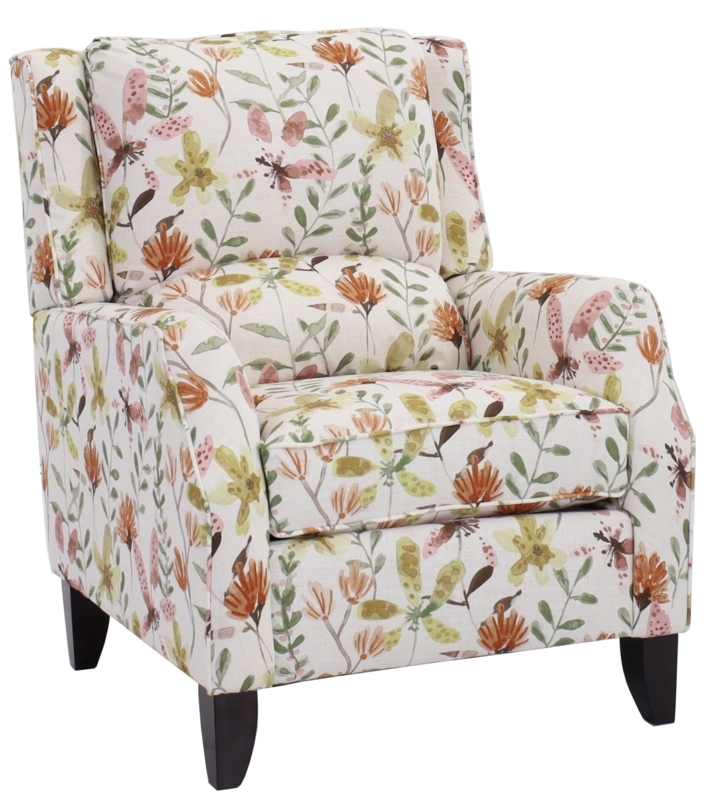 Wingback Chair Traditional Botanical Print with Rolled Arms