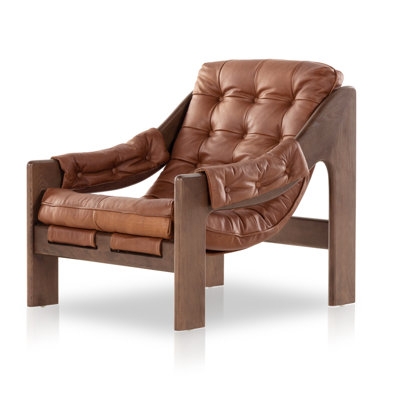 Wingback Chair Tufted Leather-Look Traditional Dark Brown