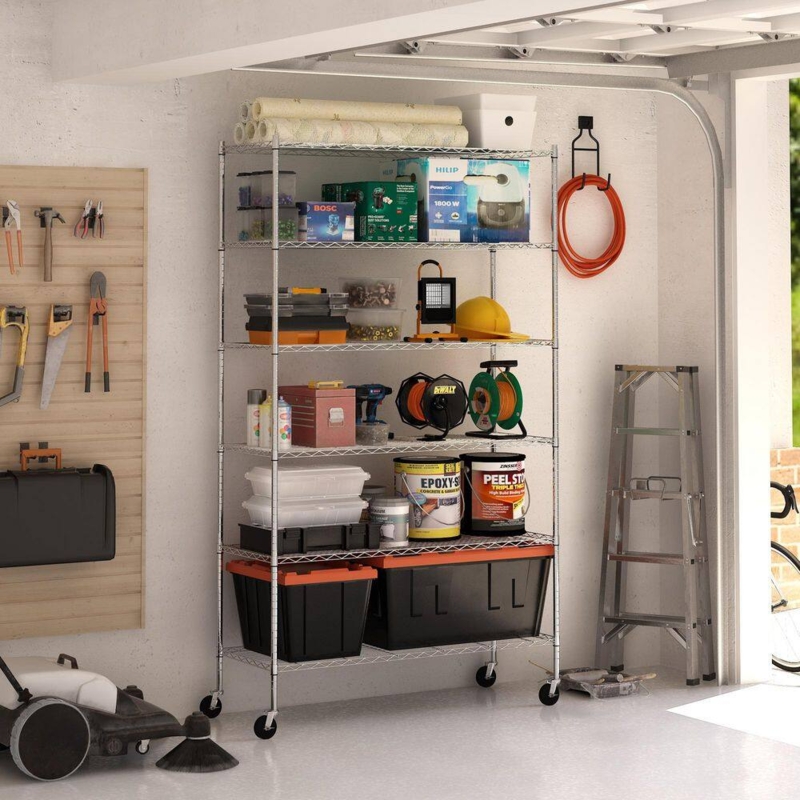 Wire Shelving Unit, Adjustable Chrome Six-Tier, Industrial Utility