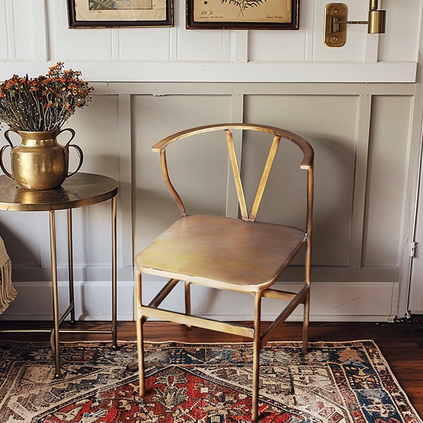 Wishbone Chair in Antique Brass with Textured Black Seat