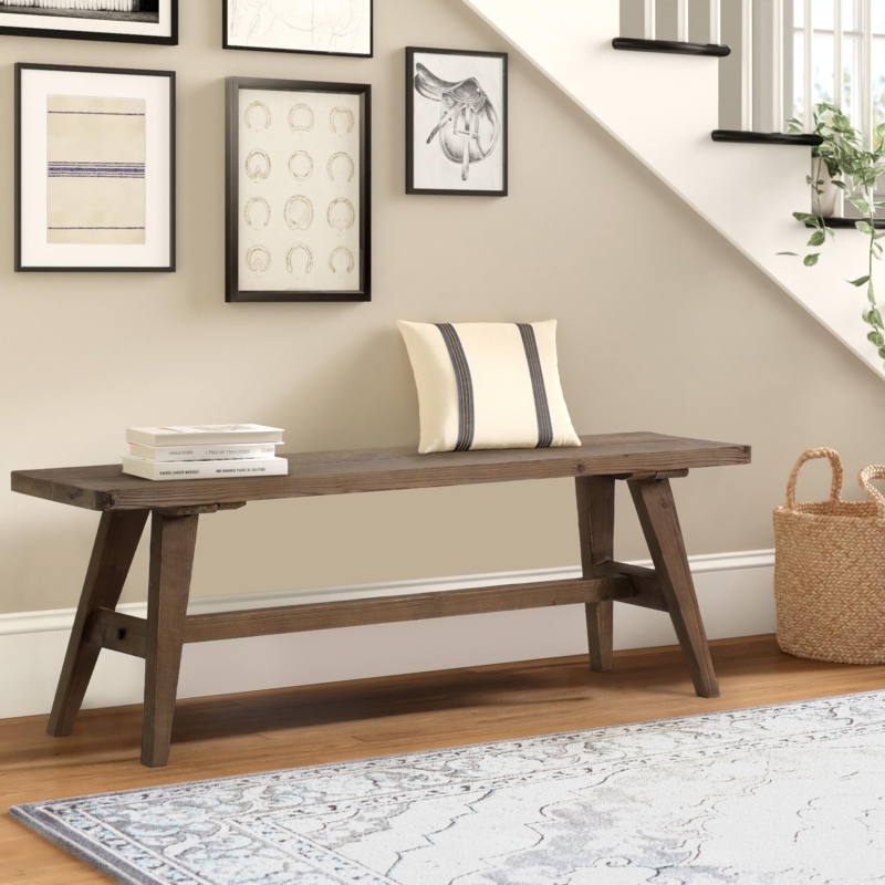 - Wnutrees 47" Farmhouse Wood Bench, Dining Room Bench, Entryway  Bench for Living Dining Room, Solid Wood, Easy to Assemble, Brown - Table  Benches