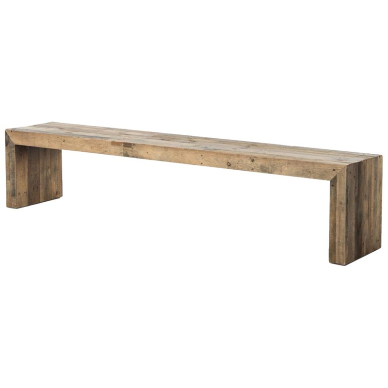 Wood Bench Chunky Silhouette Reclaimed Weathered Texture Block Legs