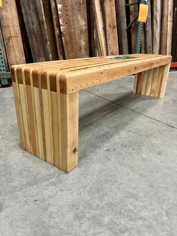 Wood Bench with Slab Legs, Live Edge Rustic Style