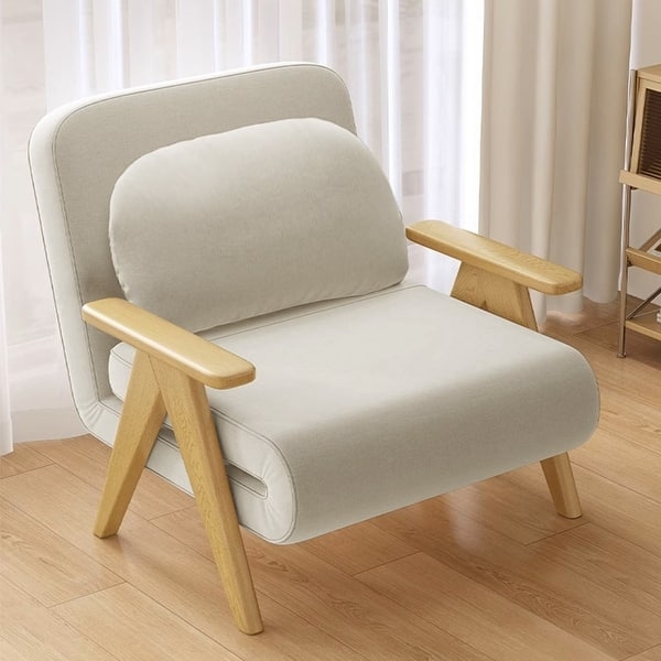 Wood Framed Sleeper Chair with Exposed Arms and Lumbar Cushion