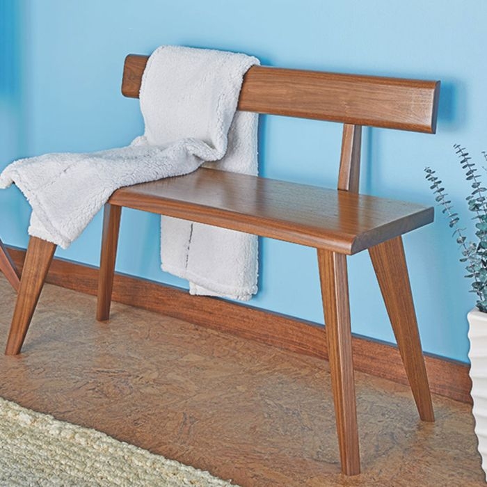 Wood Hall Bench with Slat Back, Integrated Shelf