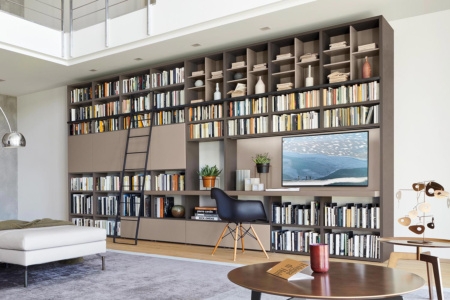 Wood Toned Back Panels Bookcase White Modular Floor-To-Ceiling Shelving