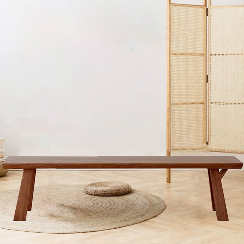Wooden Bench featuring Slatted Top and Walnut Finish Flared Legs