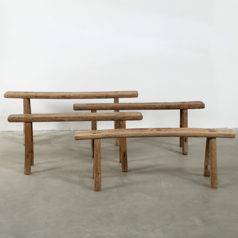 Wooden Bench Primitive Joinery Distressed Finish Wabi Sabi Accent