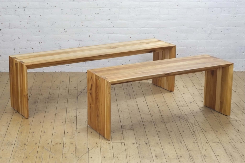 Wooden Bench Trestle Base Live Edge Slab Seat Organic Modern