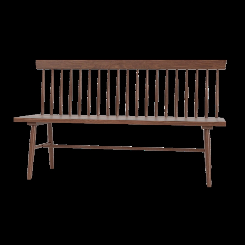 Wooden Bench Walnut Tone Architectural Silhouette Modern Craftsman