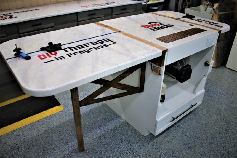 Workbench Modern White Garage Work Table with Glossy Integrated Downdraft