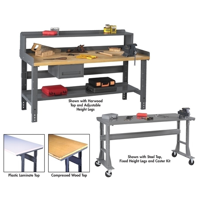 Workbench with Butcher Block Top, Heavy Duty Steel Construction, Adjustable.