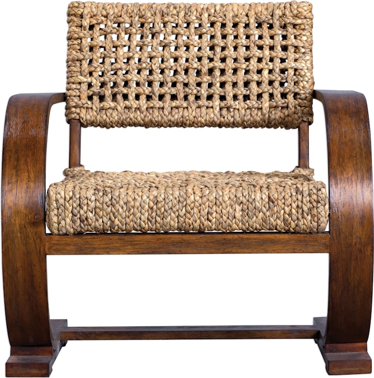 Woven Barrel Accent Chair with Off-White Cushions and Pillow