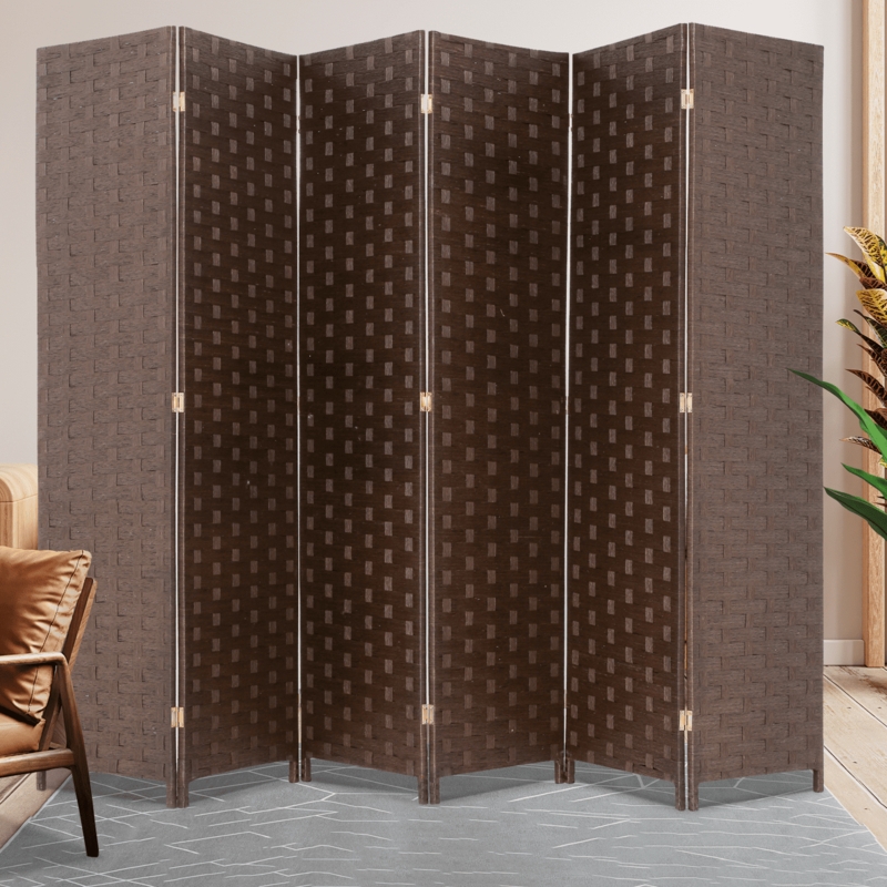 Woven Partition Screen, 6 Panel Folding Room Divider with Mesh Design