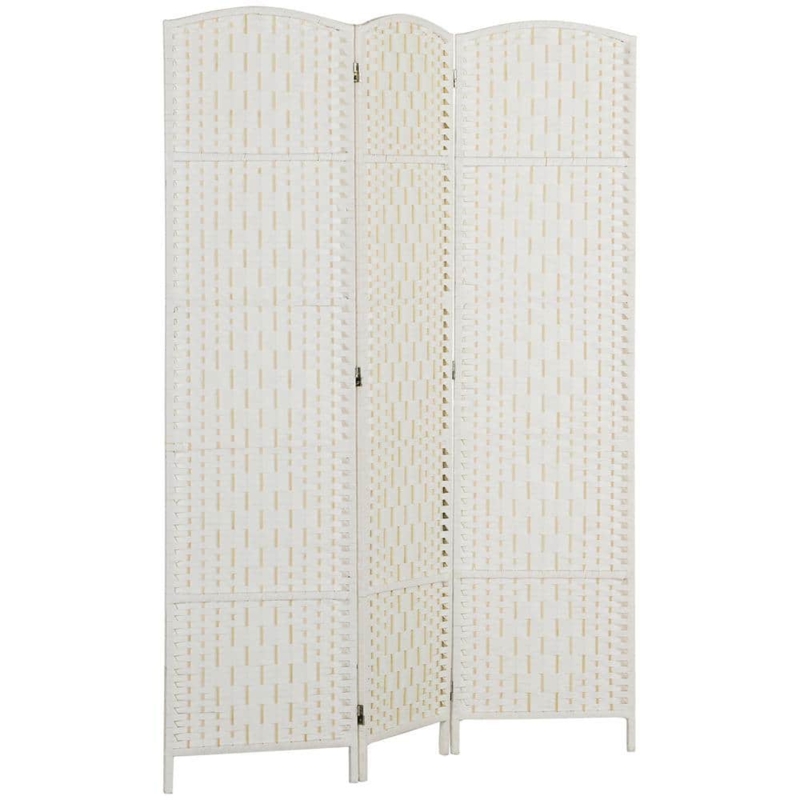 Woven Room Divider with Arched Top. White Woven Folding Screen.