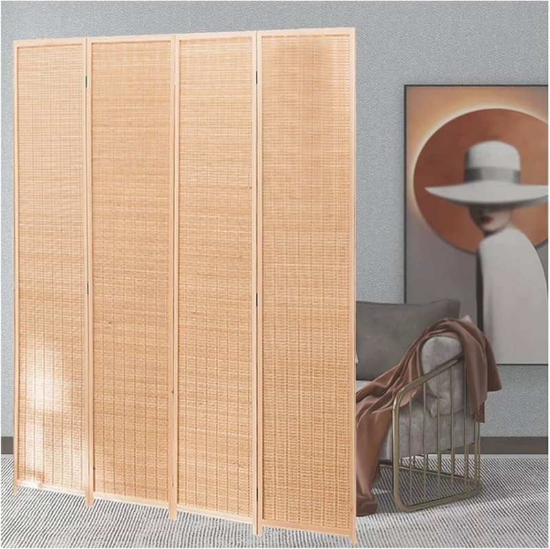 Woven Wood Room Divider 4-Panel Folding Privacy Screen