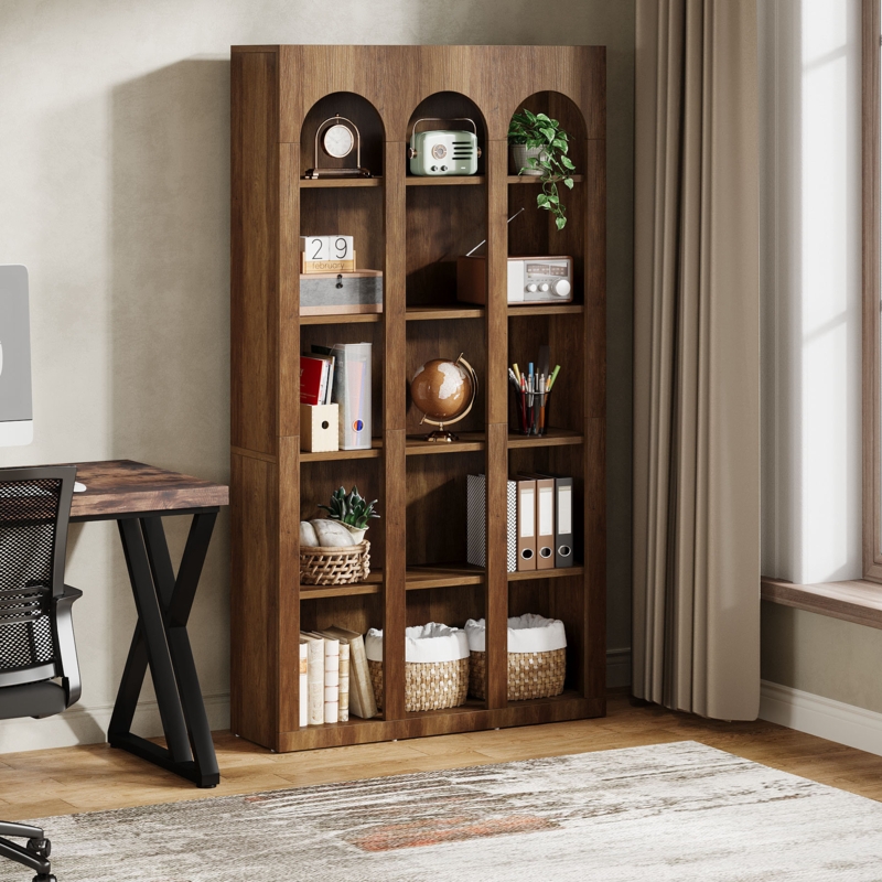 X-Brace Detail Bookshelf Industrial Farmhouse Wood Toned Shelving Unit