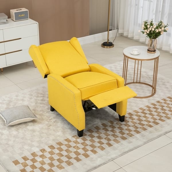 Yellow Sleeper Chair with Button Tufting and Splayed Wood Legs