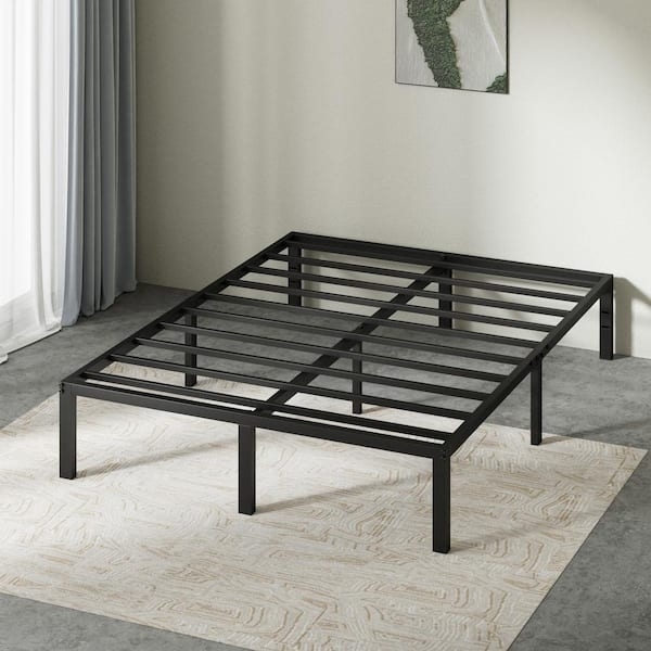 14 Inch Low Profile Platform Bed Recessed Legs Matte Black Minimalist