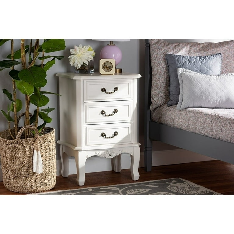 3 Drawer Provincial Bedside Table with Matte White Finish