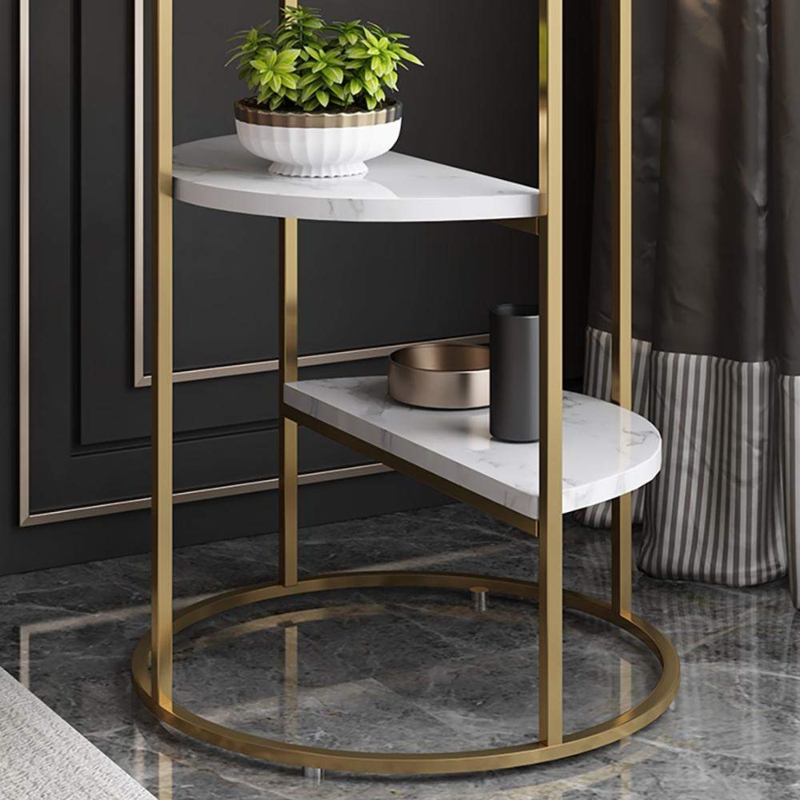 3-Tiered Gold End Table with Shelf Marble Top & Metal Frame Side Table-Wehomz   WEHOMZ