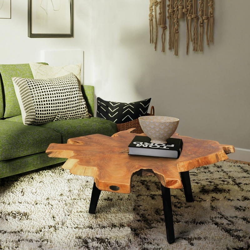 Abstract Coffee Table Reclaimed Teak Block Construction Rustic