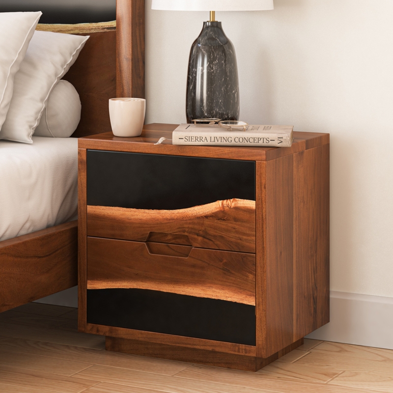Acacia Nightstand Blue Epoxy River Live Edge Fronts