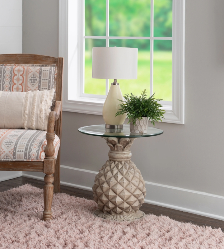 Accent Side Table with Gold Pineapple Base and Beveled Glass Top