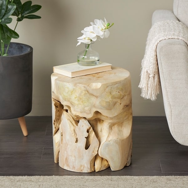 Accent Stool Natural Teak Wood, Organic Modern Teak Stump Stool Cutouts