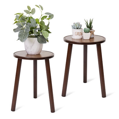 Accent Stool Round Wood Toned Tripod Base Tapered Legs Minimalist