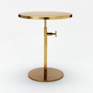 Accent Table Adjustable Height Telescoping Stem Antique Brass Pedestal