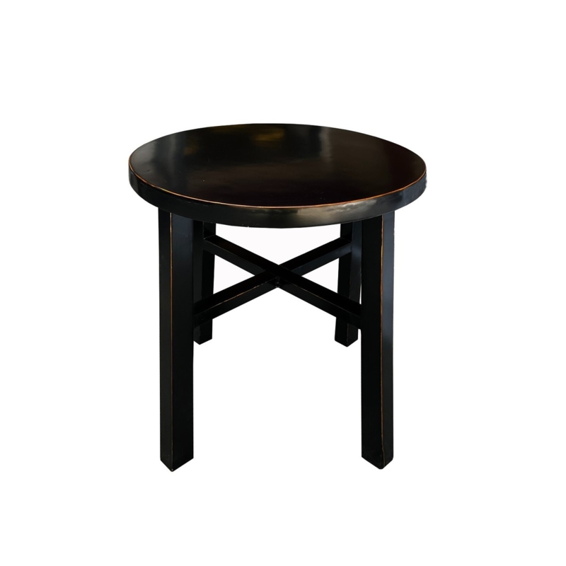 Accent Table Black Lacquer Round Raised Rim Asian Style