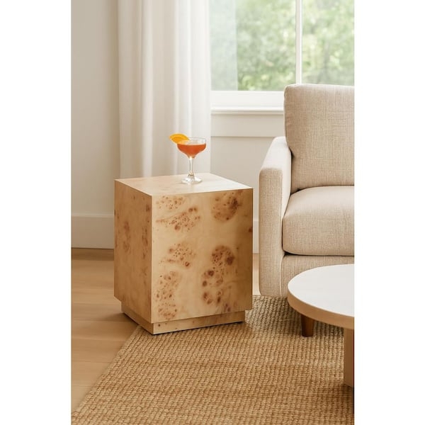 Accent Table Burl Wood Grain Block Design Rectangular Silhouette Unique