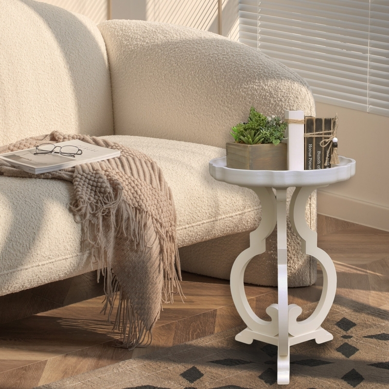 Accent Table Cabriole Legs French Country Scalloped Side Table
