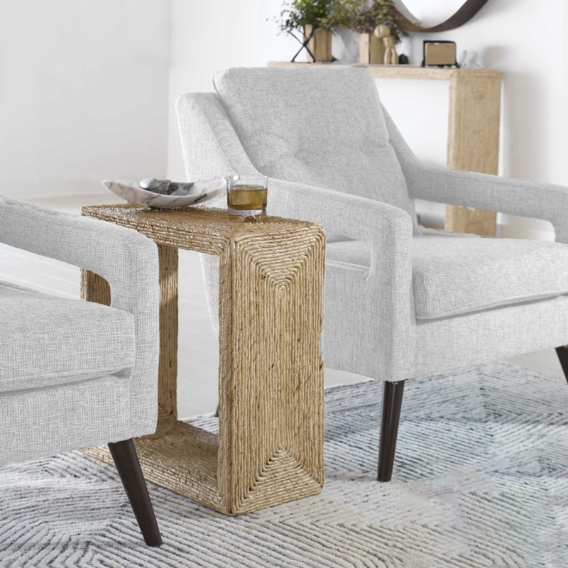 Accent Table Chunky Weave Cylindrical Form, Woven Cylindrical End Table