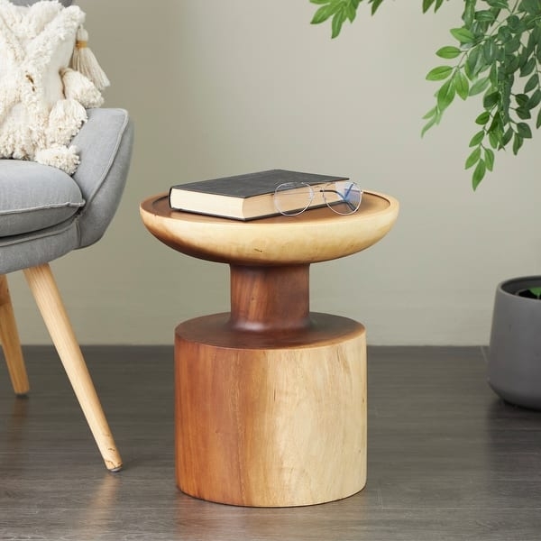 Accent Table Cylinder Block Base Chunky Silhouette Wood Grain Handmade