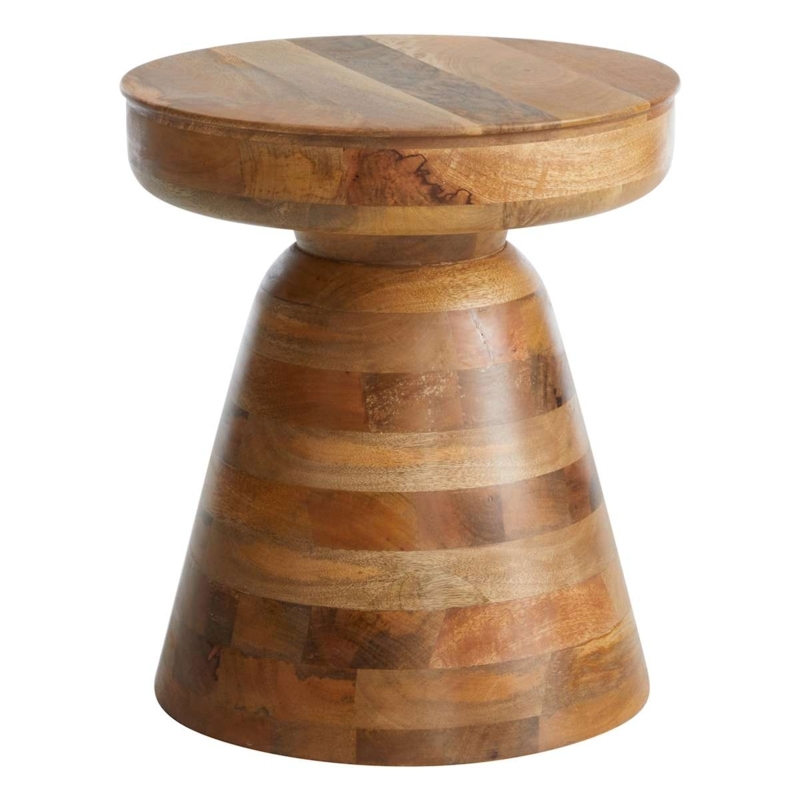 Accent Table Faceted Pedestal Chunky Silhouette Brown Wood