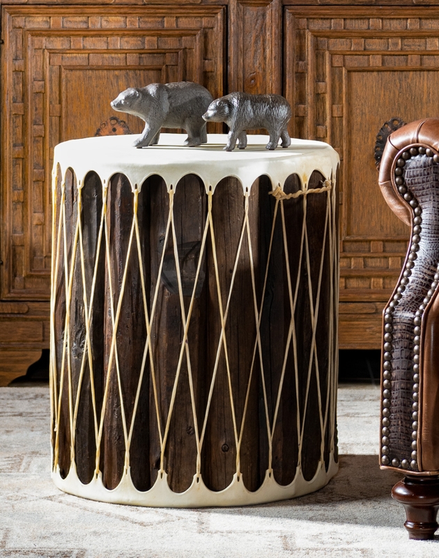 Accent Table Geometric Tribal Pattern Southwestern Drum Accent Table