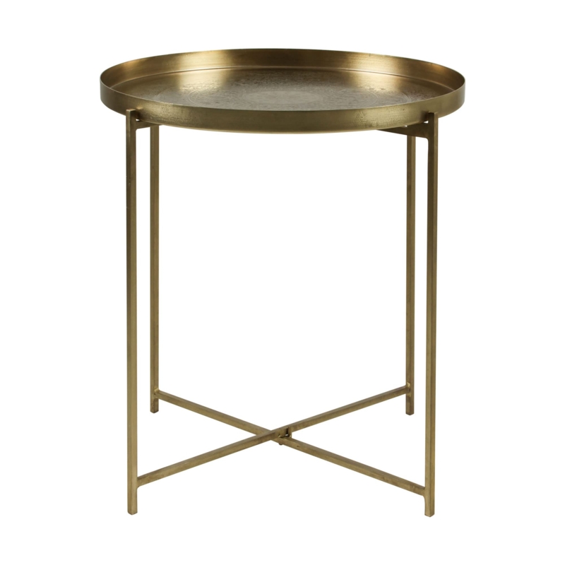 Accent Table Hand Carved Tray Top Antique Brass Tripod Legs Boho