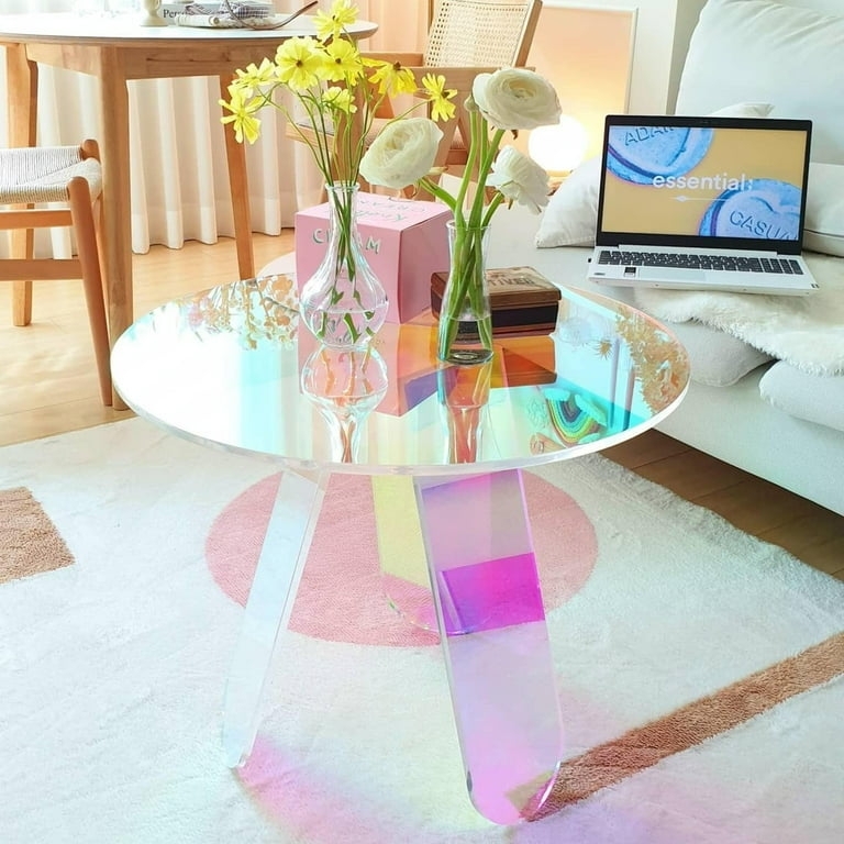 Accent Table, Iridescent Acrylic Round, Tripod Legs, Airy Design