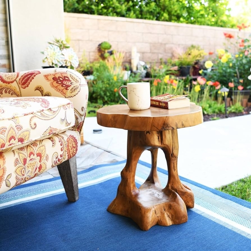 Accent Table Live Edge Teak Wood Slice Hairpin Legs