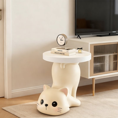 Accent Table Matte White Cat Shape Sculptural Figurine Tray
