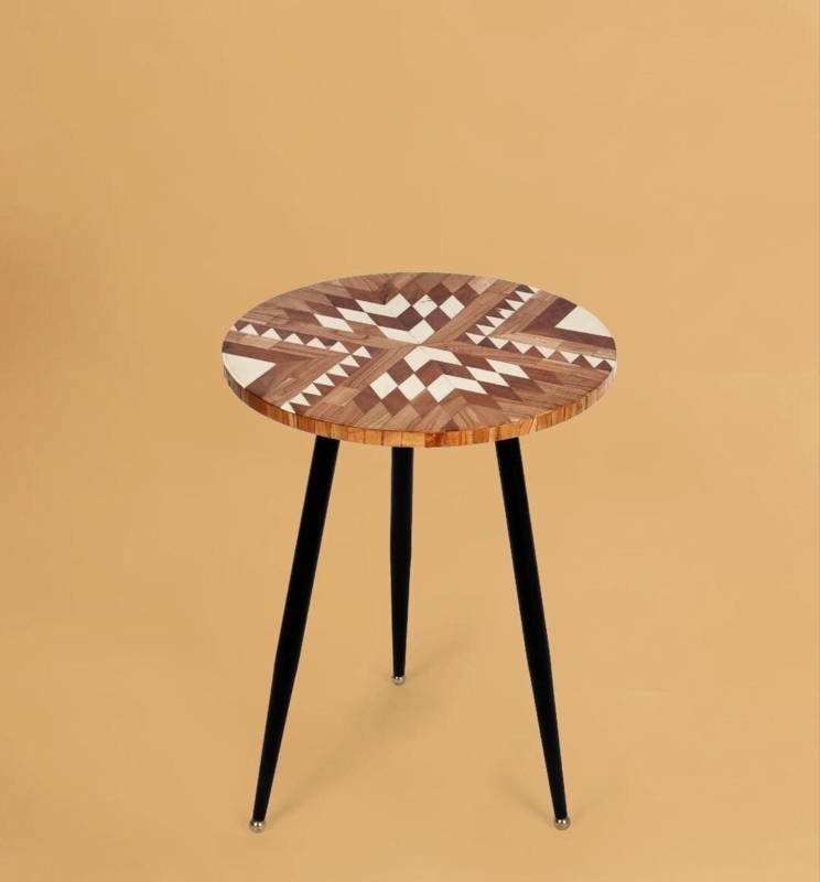Accent Table, Minimalist Tripod Base, Natural Grain Top, Black Metal